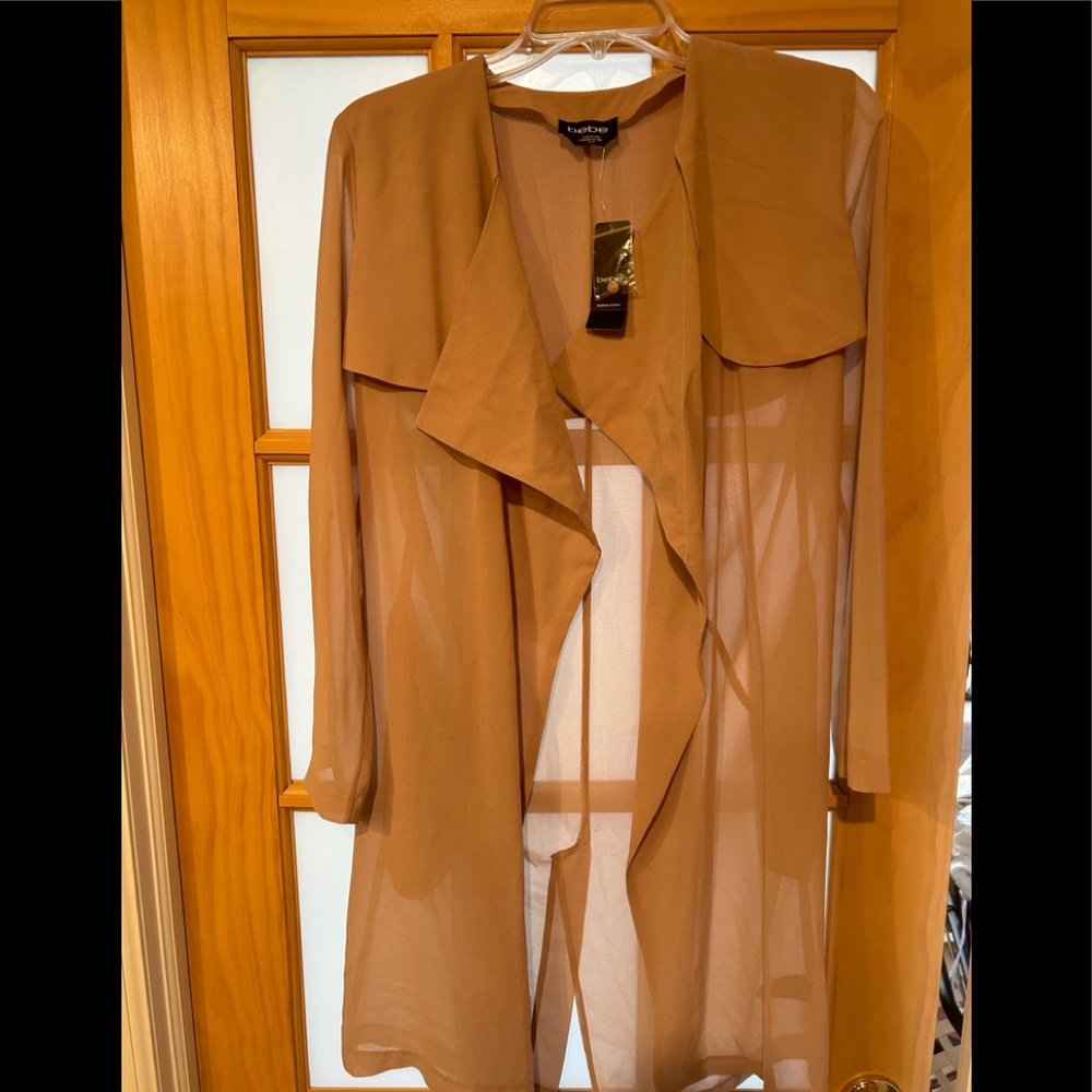 Bebe long draped open front trench nwt